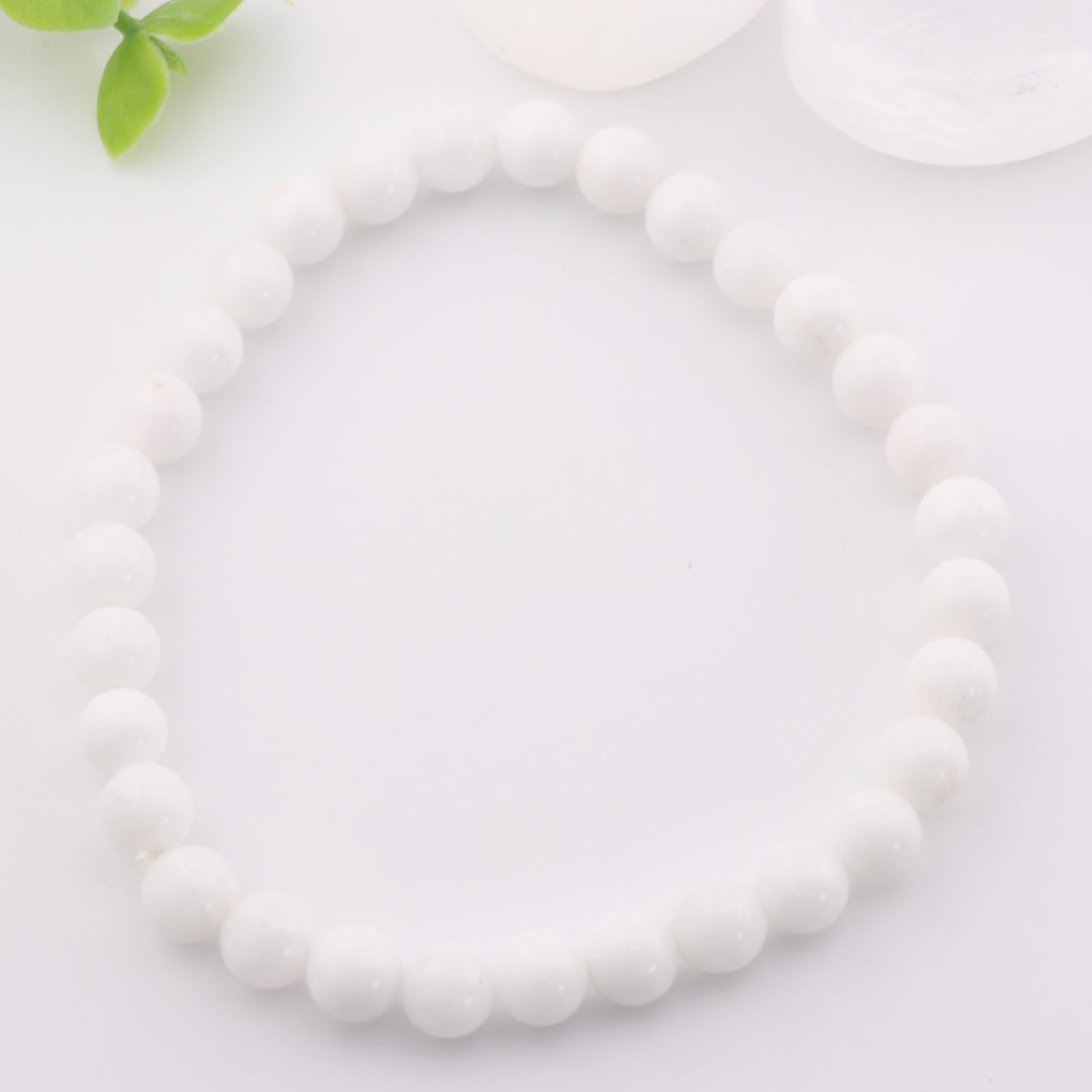 Pulsera de jade blanco de Malasia natural - Sin metal, 6 mm - Joyería con piedras preciosas curativas