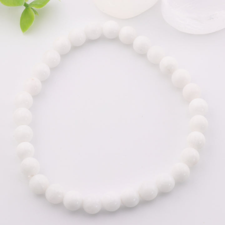 Pulsera de jade blanco de Malasia natural - Sin metal, 6 mm - Joyería con piedras preciosas curativas