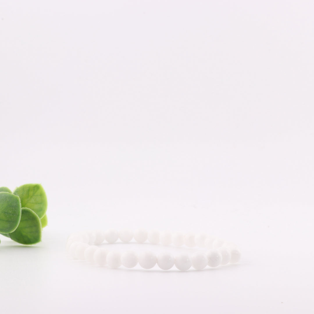 Pulsera de jade blanco de Malasia natural - Sin metal, 6 mm - Joyería con piedras preciosas curativas