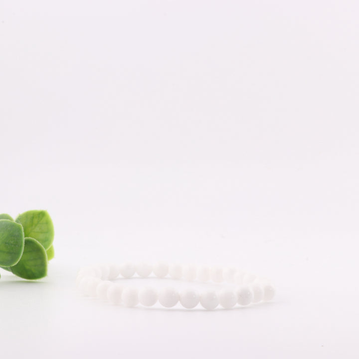 Pulsera de jade blanco de Malasia natural - Sin metal, 6 mm - Joyería con piedras preciosas curativas