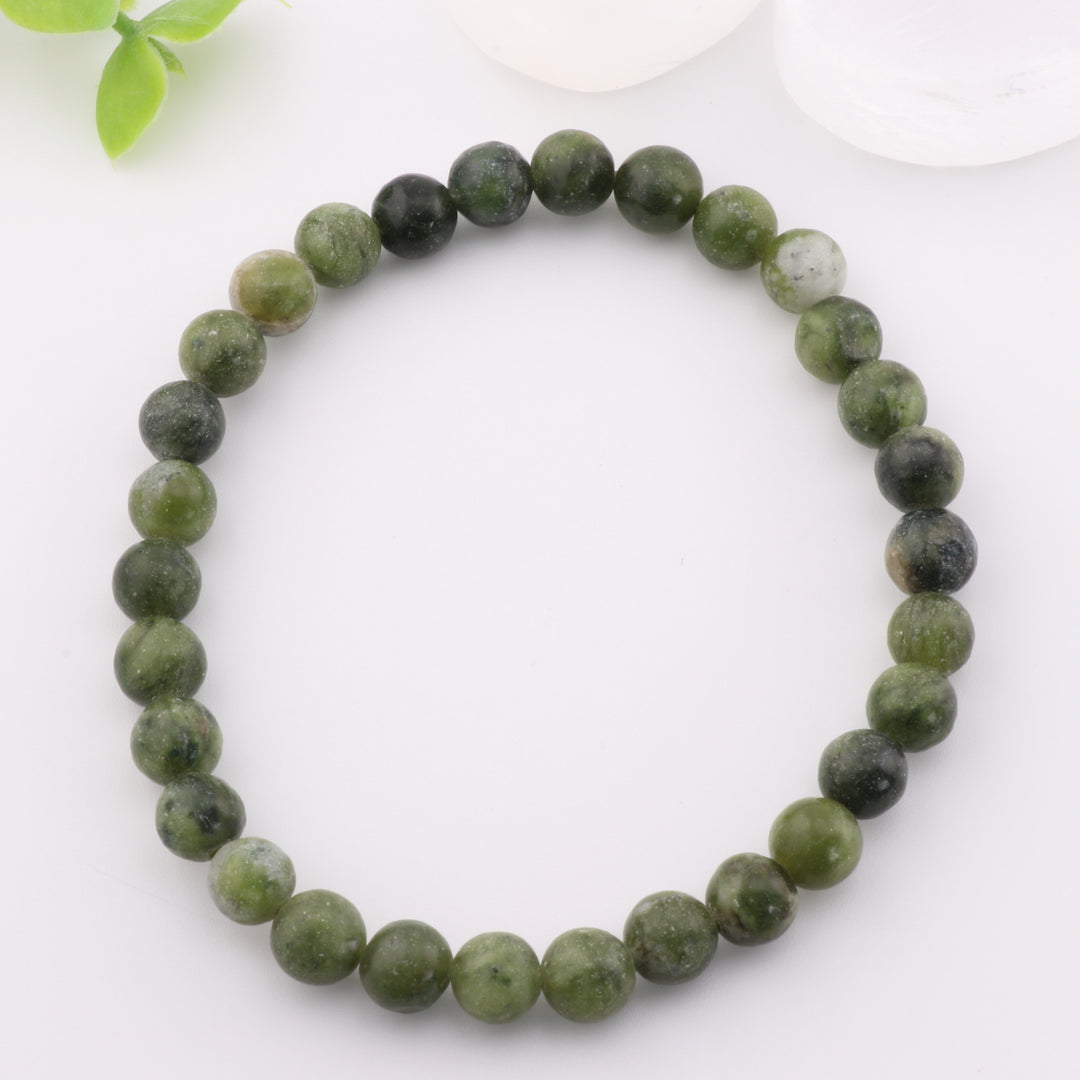 Pulsera de jade verde natural - Sin metal, piedras preciosas redondas de 6 mm - Accesorio armonizador de energía