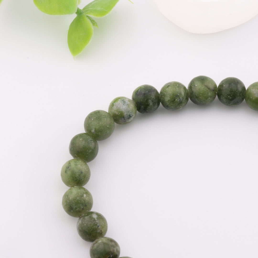 Pulsera de jade verde natural - Sin metal, piedras preciosas redondas de 6 mm - Accesorio armonizador de energía