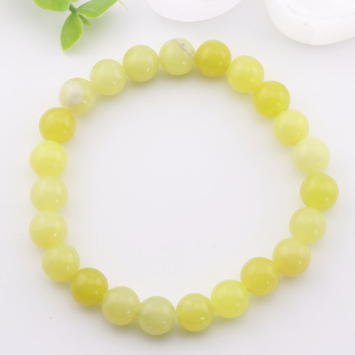 Pulsera de jade limón natural - Sin metal, 8 mm - Joyería de piedras preciosas doradas