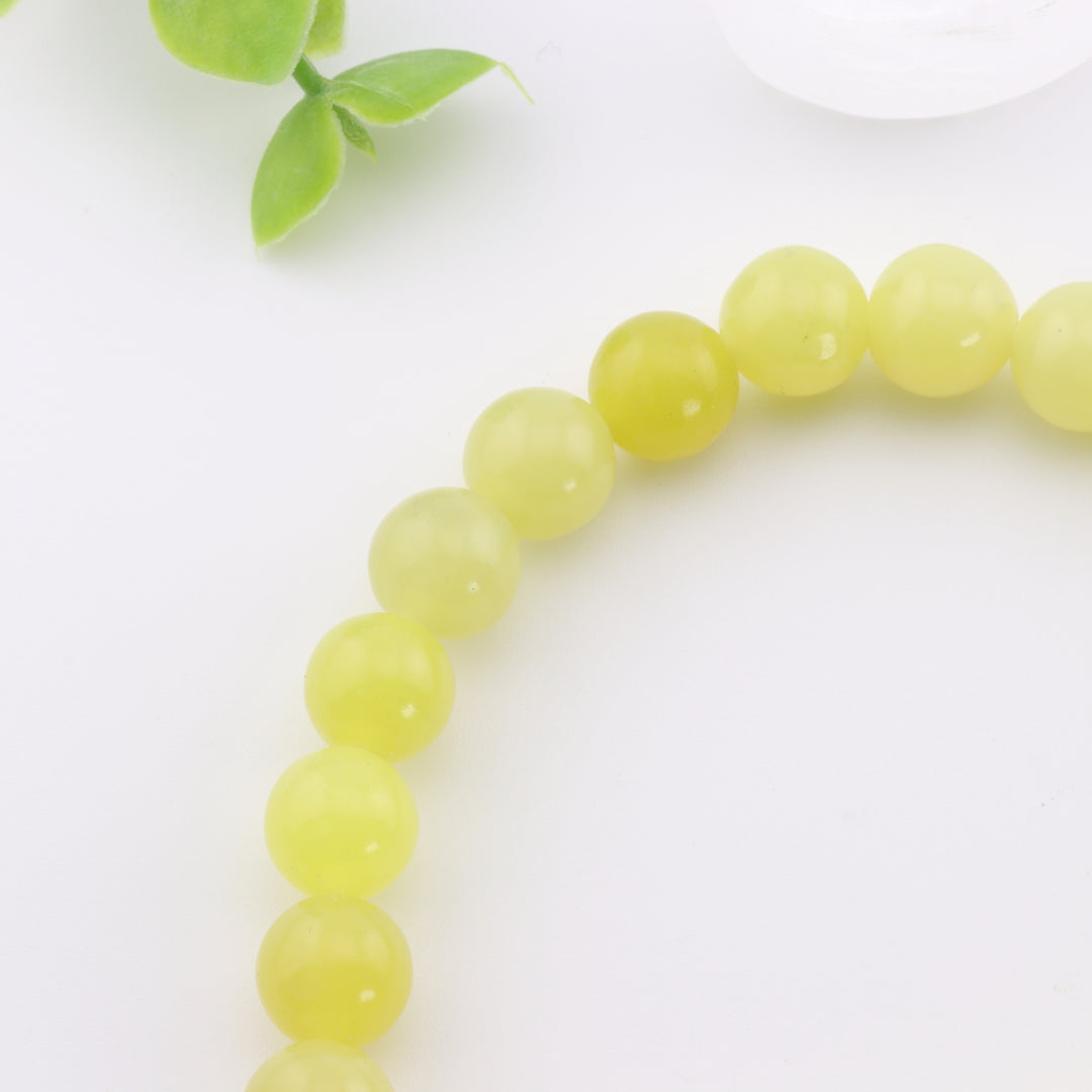 Pulsera de jade limón natural - Sin metal, 8 mm - Joyería de piedras preciosas doradas