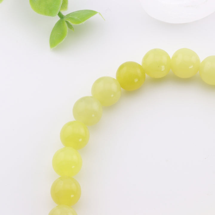 Pulsera de jade limón natural - Sin metal, 8 mm - Joyería de piedras preciosas doradas