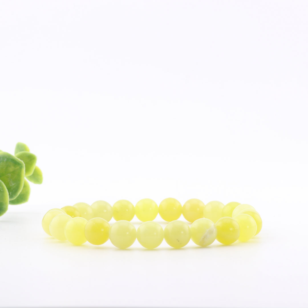 Pulsera de jade limón natural - Sin metal, 8 mm - Joyería de piedras preciosas doradas