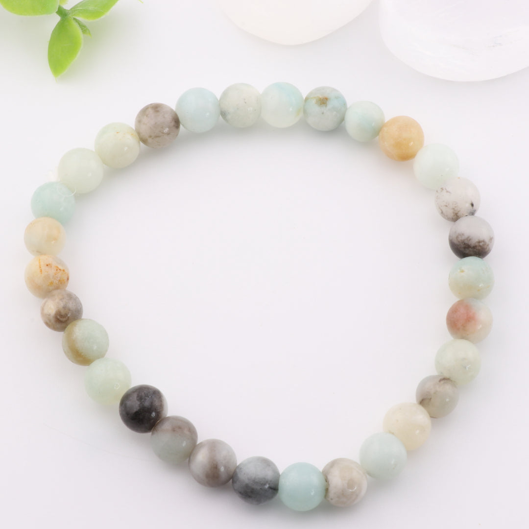 Pulsera de Amazonita Natural - Sin Metal, 6 mm - Accesorio Armonía y Equilibrio