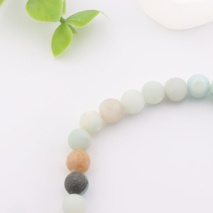 Pulsera de Amazonita Natural Esmerilada (Sin Metal, 6 mm) - Potencia la positividad y la energía relajante