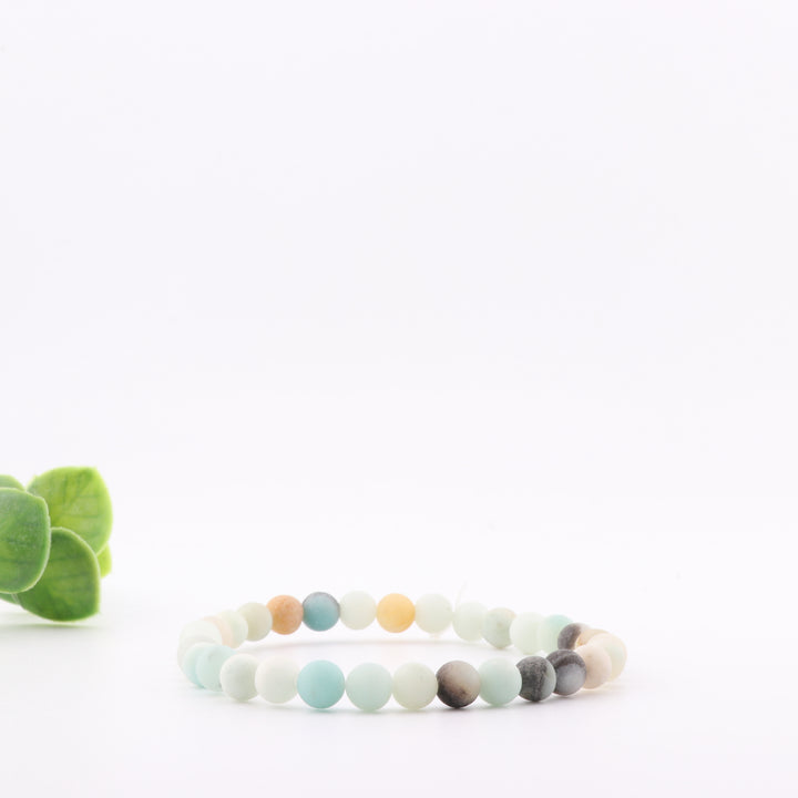 Pulsera de Amazonita Natural Esmerilada (Sin Metal, 6 mm) - Potencia la positividad y la energía relajante