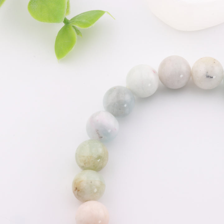 Pulsera de morganita natural: sin metal, joya de piedra preciosa redonda de 8 mm