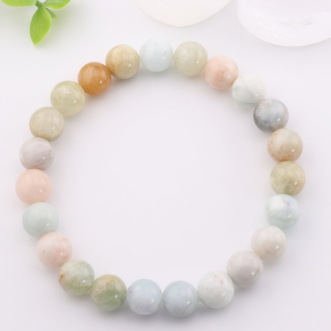 Pulsera de morganita natural: sin metal, joya de piedra preciosa redonda de 8 mm