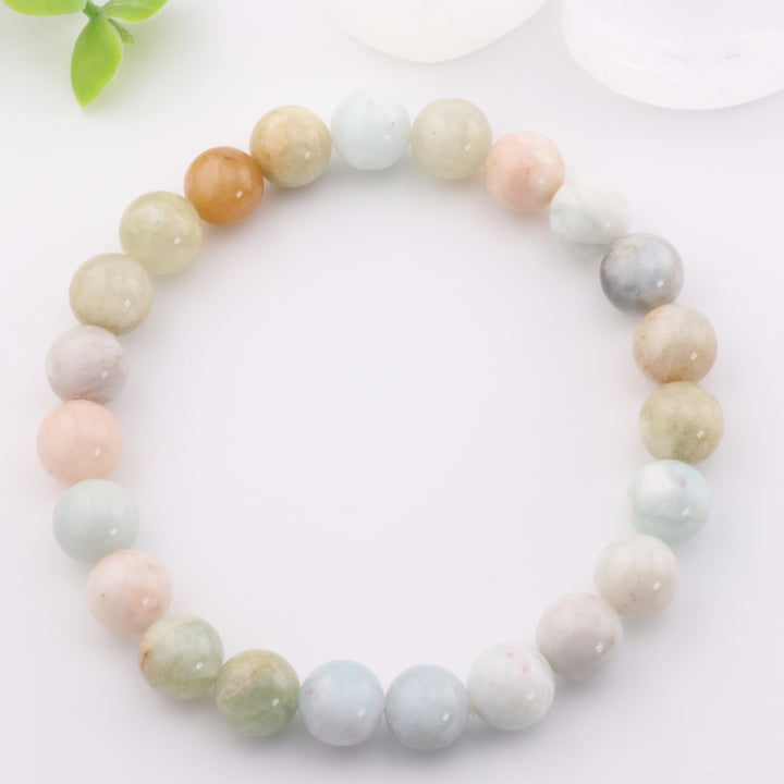 Pulsera de morganita natural: sin metal, joya de piedra preciosa redonda de 8 mm