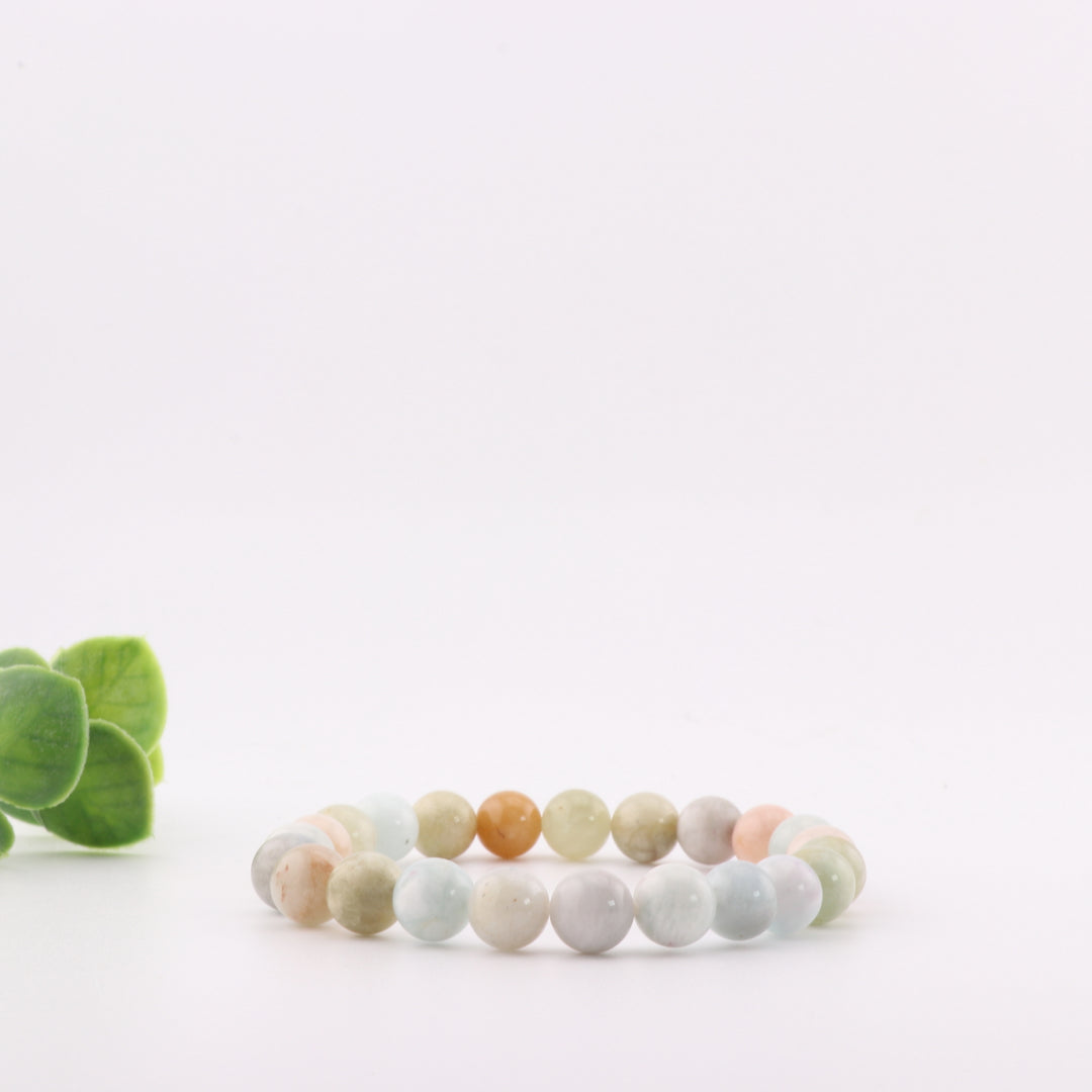 Pulsera de morganita natural: sin metal, joya de piedra preciosa redonda de 8 mm