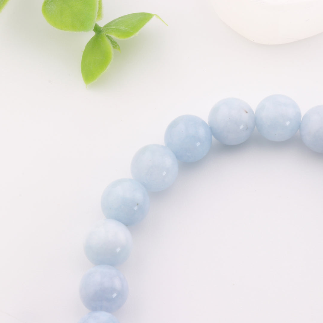 Pulsera de aguamarina azul océano natural - Sin metal, 8 mm - Cristal serenidad y calma