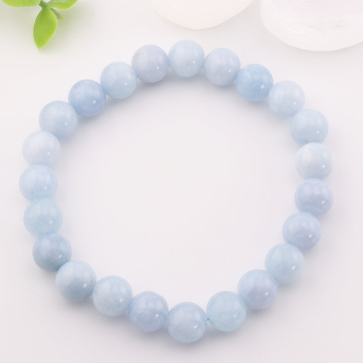 Pulsera de aguamarina azul océano natural - Sin metal, 8 mm - Cristal serenidad y calma