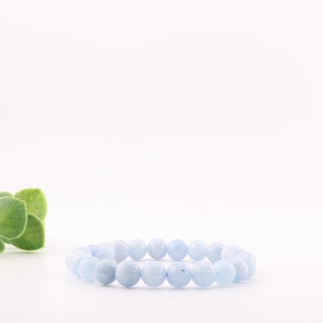 Pulsera de aguamarina azul océano natural - Sin metal, 8 mm - Cristal serenidad y calma