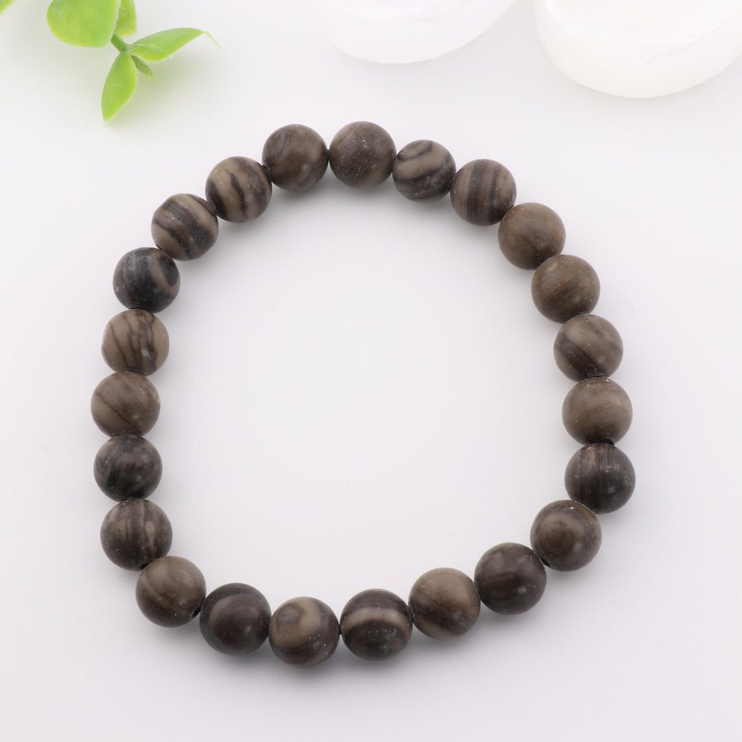 Natural Wood Lace Stone Bracelet - Metal Free, 8mm - Unique Crystal Jewelry