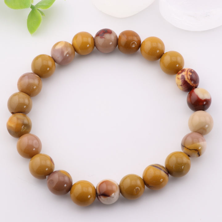Pulsera de cuentas de jaspe mookaita natural - Piedra preciosa de 8 mm, hecha a mano y sin metal