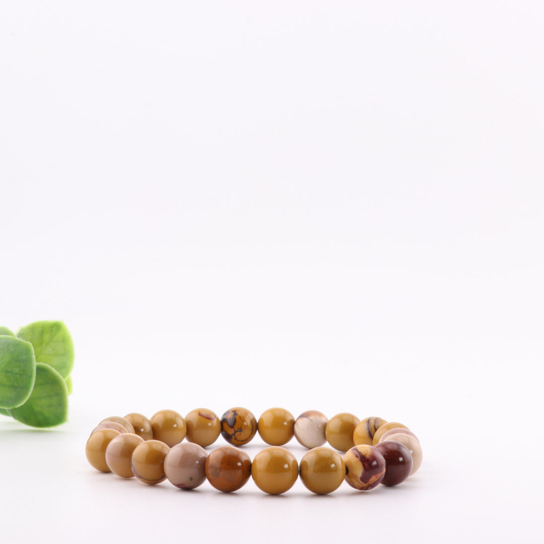 Pulsera de cuentas de jaspe mookaita natural - Piedra preciosa de 8 mm, hecha a mano y sin metal