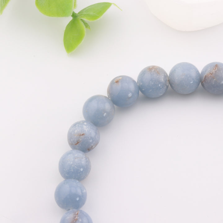 Elegante pulsera de angelita - Hecha a mano, sin metal, con cuentas de 8 mm
