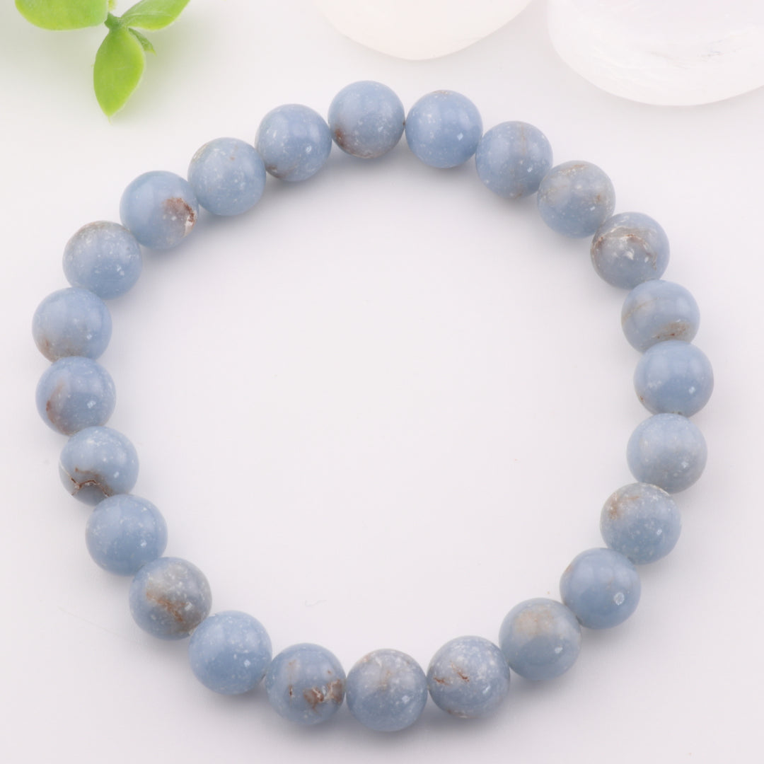 Elegante pulsera de angelita - Hecha a mano, sin metal, con cuentas de 8 mm