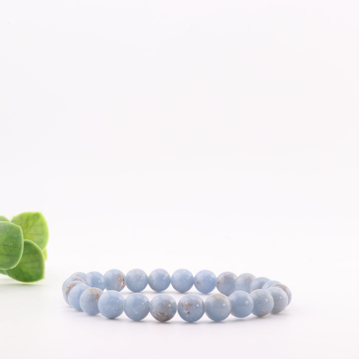 Elegante pulsera de angelita - Hecha a mano, sin metal, con cuentas de 8 mm