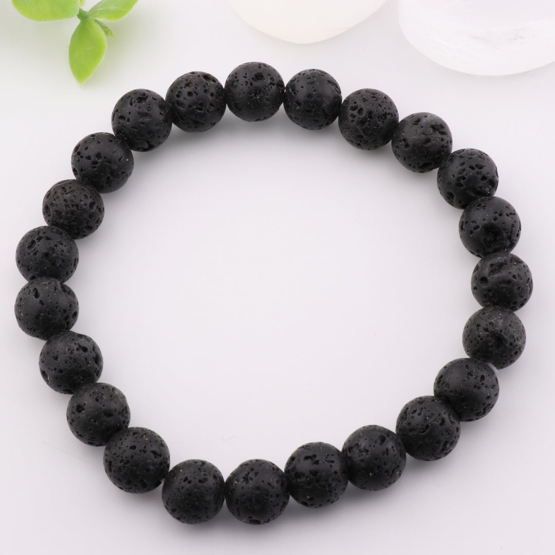 Pulsera de piedra volcánica natural (sin metal), 8 mm - Elegancia terrosa, cristal de conexión a tierra