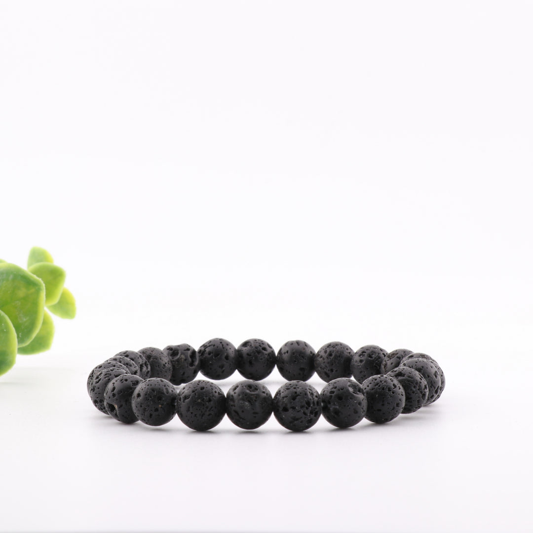 Pulsera de piedra volcánica natural (sin metal), 8 mm - Elegancia terrosa, cristal de conexión a tierra