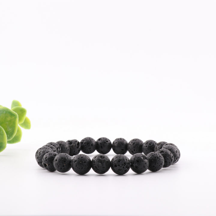 Pulsera de piedra volcánica natural (sin metal), 8 mm - Elegancia terrosa, cristal de conexión a tierra