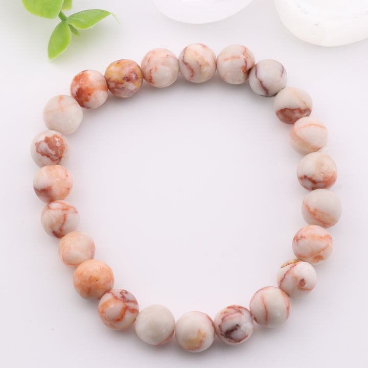 Pulsera de piedra natural de red roja - Sin metal, 8 mm - Joyería única de cristal curativo