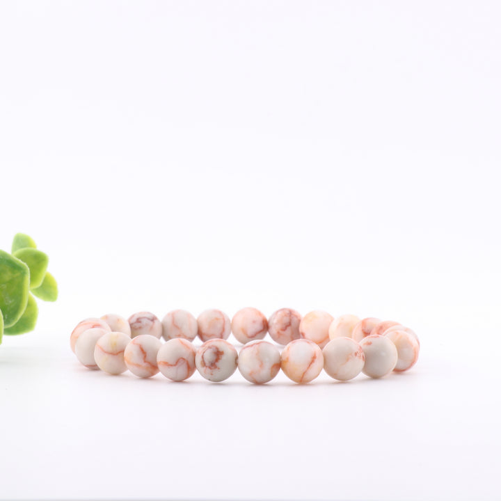 Pulsera de piedra natural de red roja - Sin metal, 8 mm - Joyería única de cristal curativo