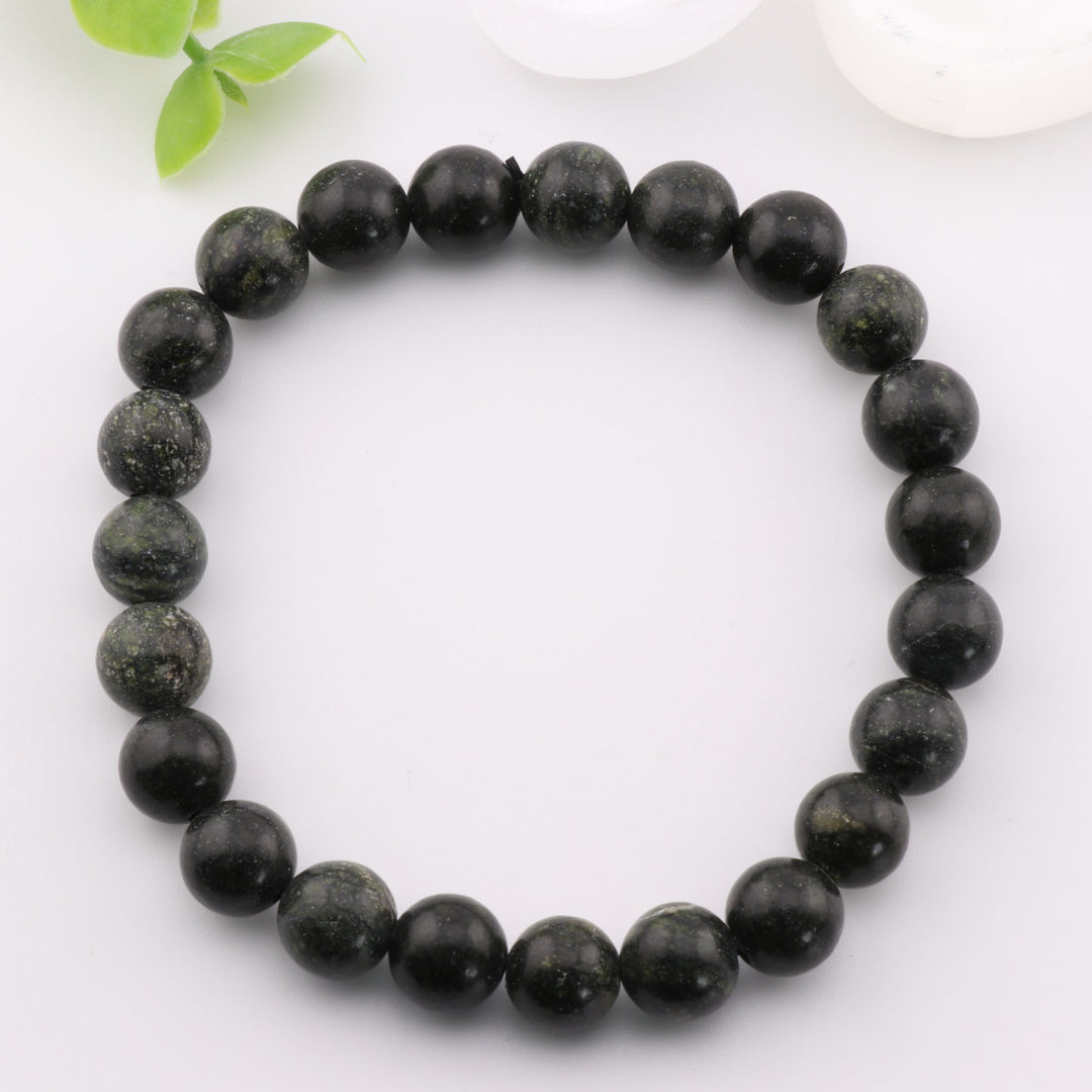 Bracelet en pierre naturelle serpentine/dentelle verte – Sans métal, 8 mm – Bijoux en pierres précieuses de guérison