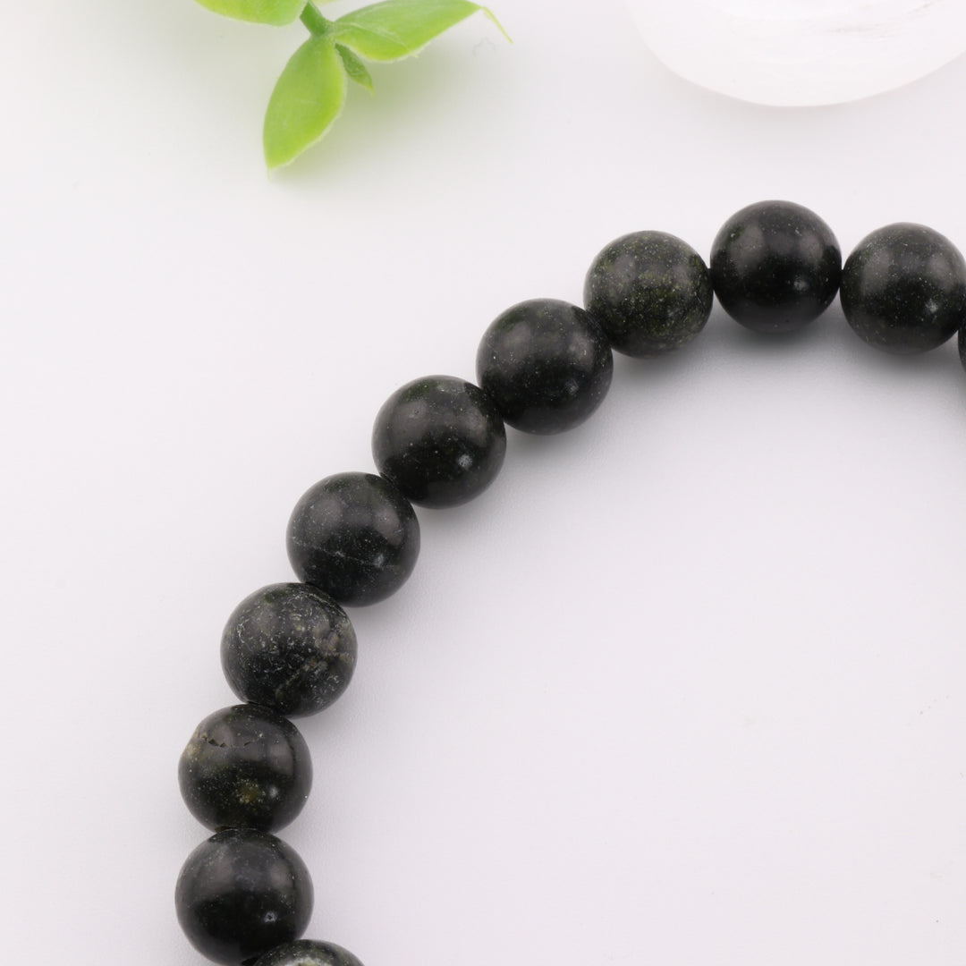 Bracelet en pierre naturelle serpentine/dentelle verte – Sans métal, 8 mm – Bijoux en pierres précieuses de guérison