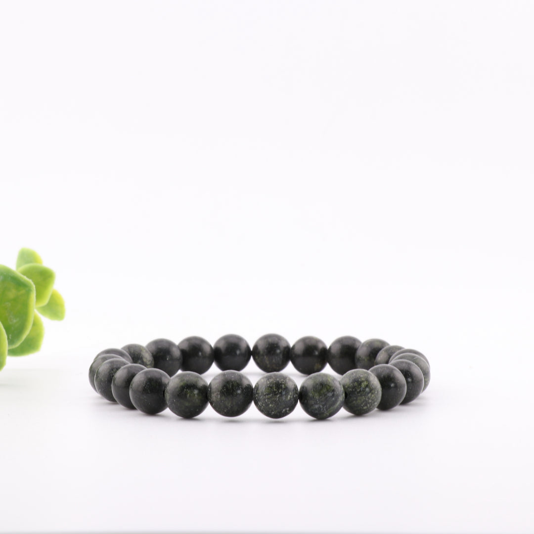 Bracelet en pierre naturelle serpentine/dentelle verte – Sans métal, 8 mm – Bijoux en pierres précieuses de guérison