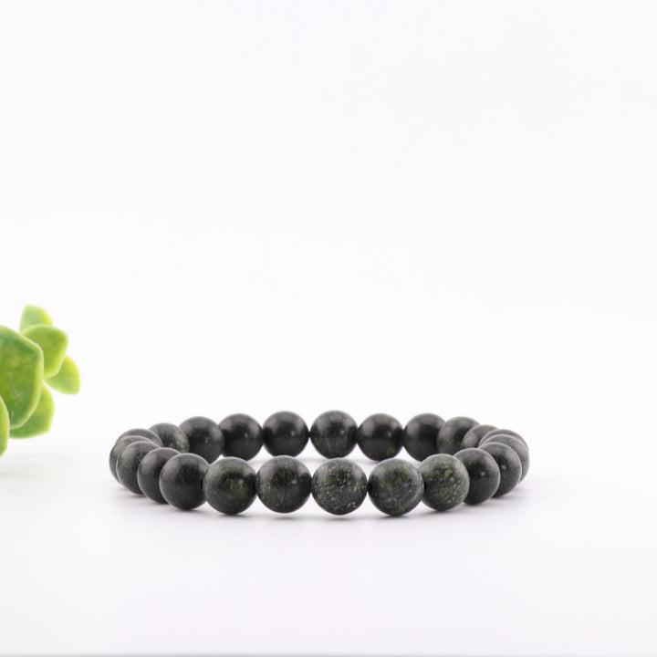 Bracelet en pierre naturelle serpentine/dentelle verte – Sans métal, 8 mm – Bijoux en pierres précieuses de guérison