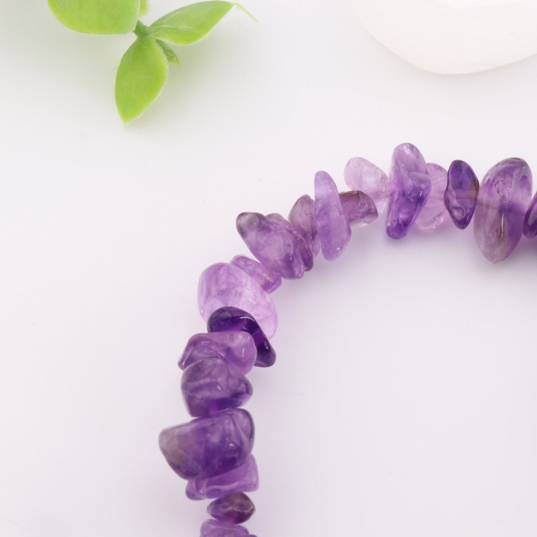 Pulsera de amatista natural en chips (sin metal, 5-8 mm) - Piedra preciosa morada auténtica