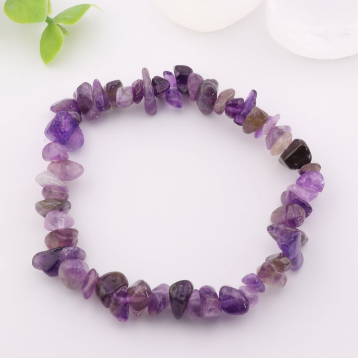 Pulsera de amatista natural en chips (sin metal, 5-8 mm) - Piedra preciosa morada auténtica