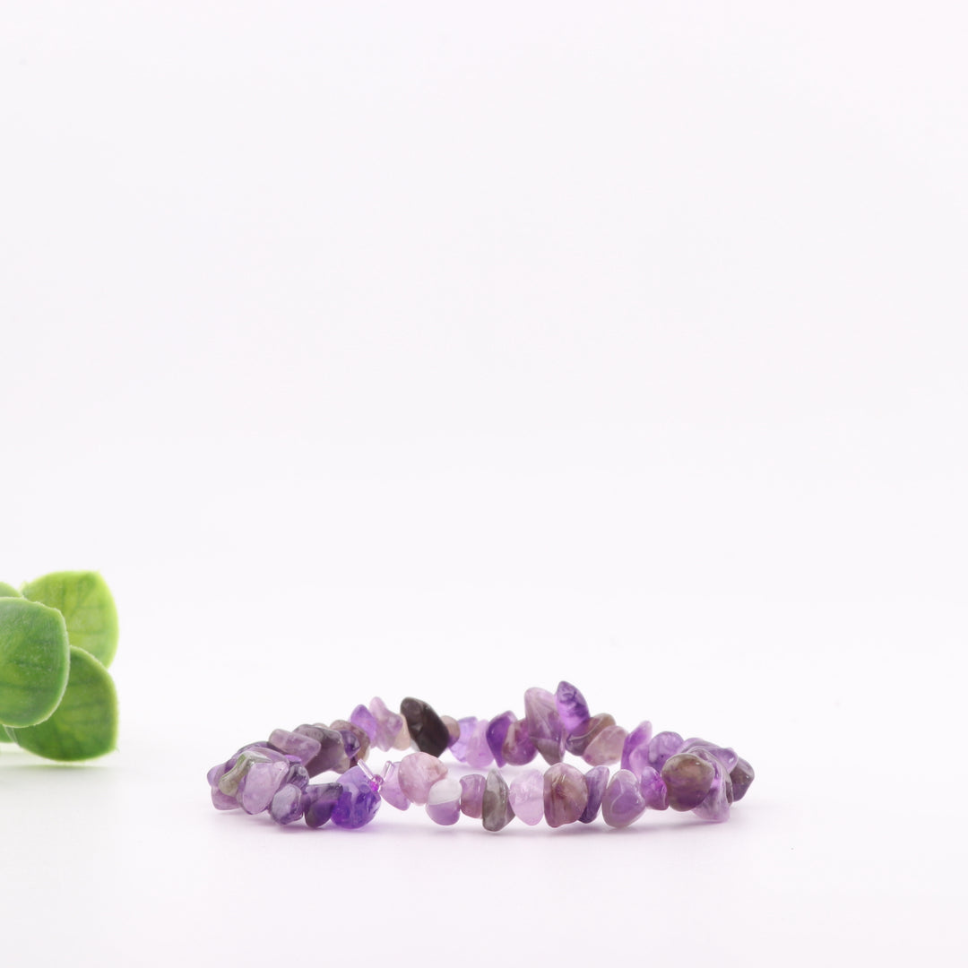 Pulsera de amatista natural en chips (sin metal, 5-8 mm) - Piedra preciosa morada auténtica