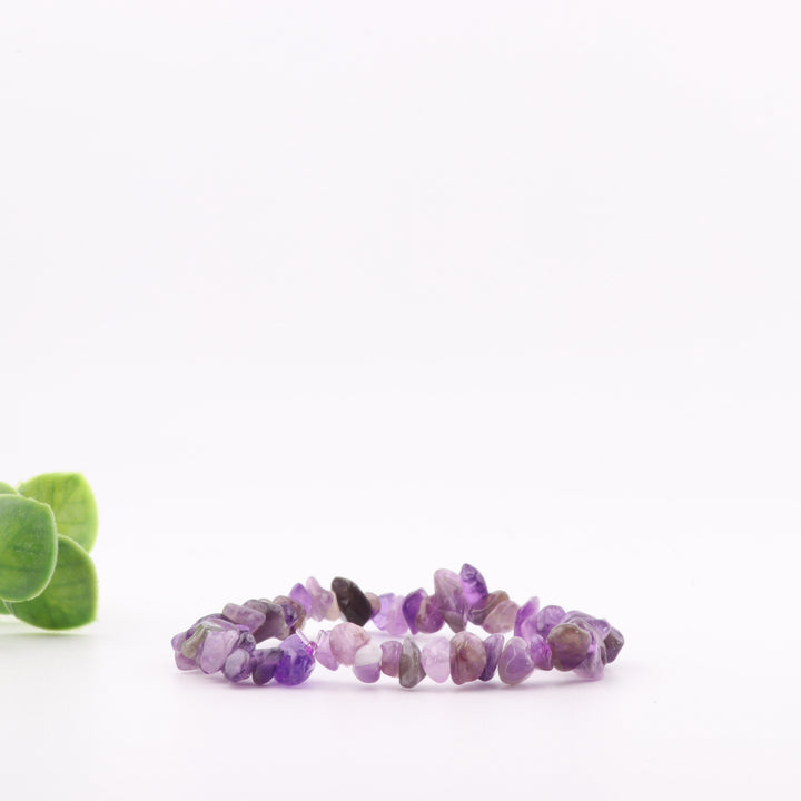 Pulsera de amatista natural en chips (sin metal, 5-8 mm) - Piedra preciosa morada auténtica