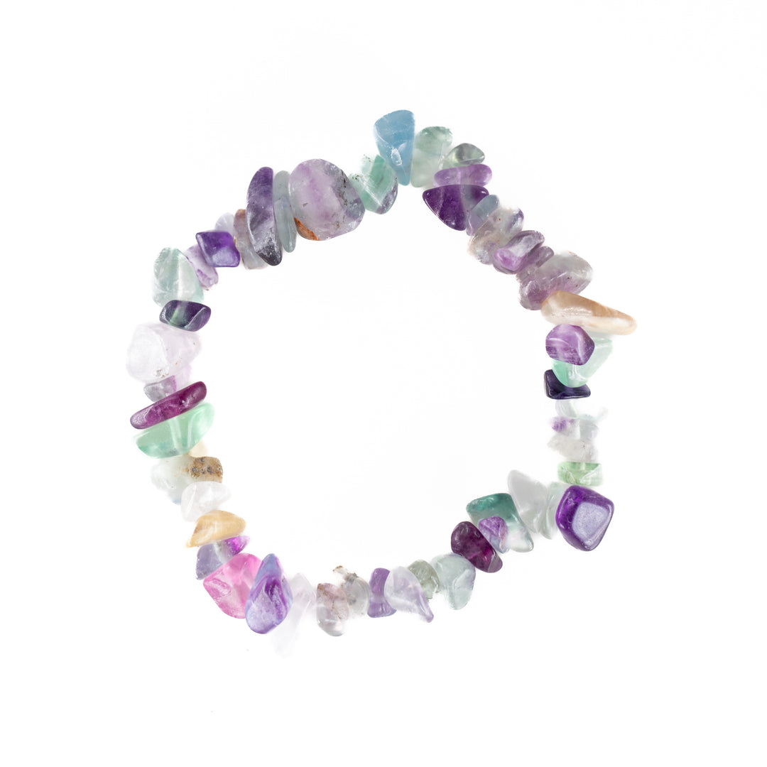 Pulsera de fluorita natural en forma de chip (sin metal, 5-8 mm)