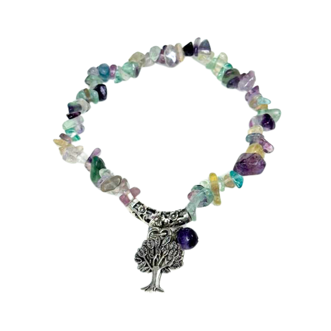 Natural Fluorite Chip Stone Bracelet – Metal-Free, 5-8mm