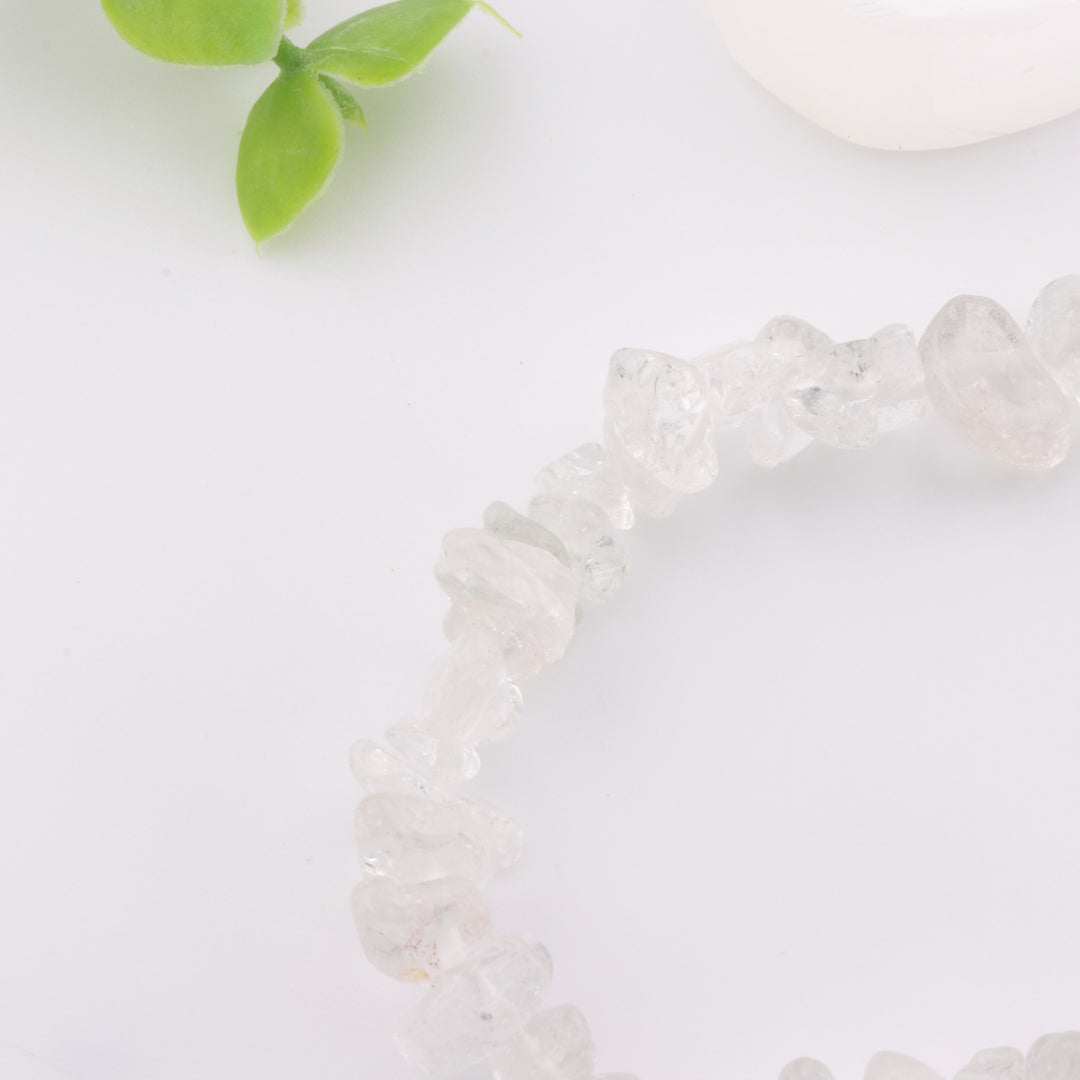 Pulsera de cuarzo transparente natural con chips - Sin metal, con cuentas de energía de 5-8 mm