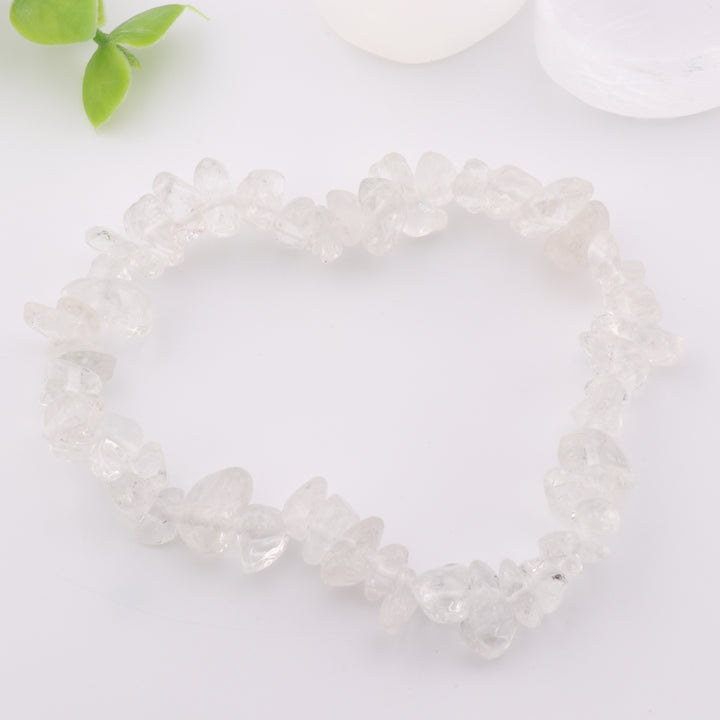 Pulsera de cuarzo transparente natural con chips - Sin metal, con cuentas de energía de 5-8 mm