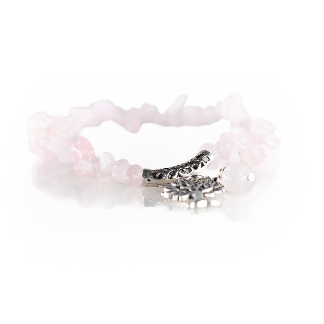 Pulsera de cuarzo rosa natural con chips (sin metal, 5-8 mm)