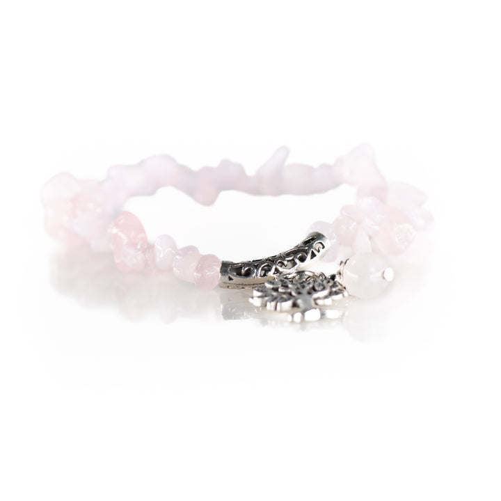 Pulsera de cuarzo rosa natural con chips (sin metal, 5-8 mm)