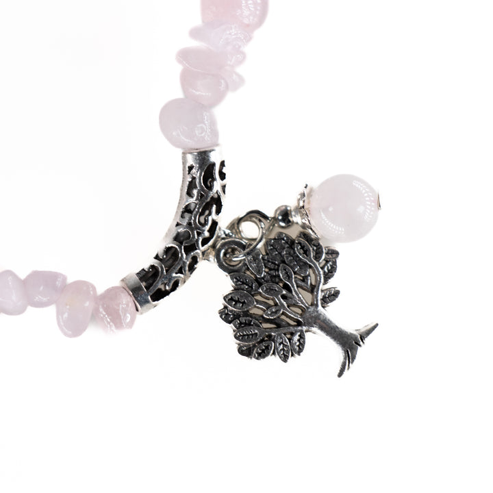 Pulsera de cuarzo rosa natural con chips (sin metal, 5-8 mm)