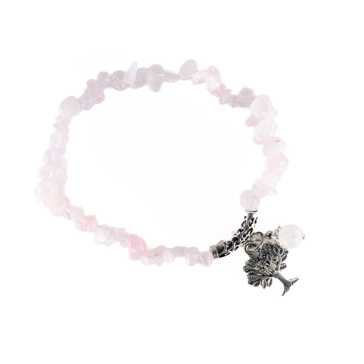 Pulsera de cuarzo rosa natural con chips (sin metal, 5-8 mm)