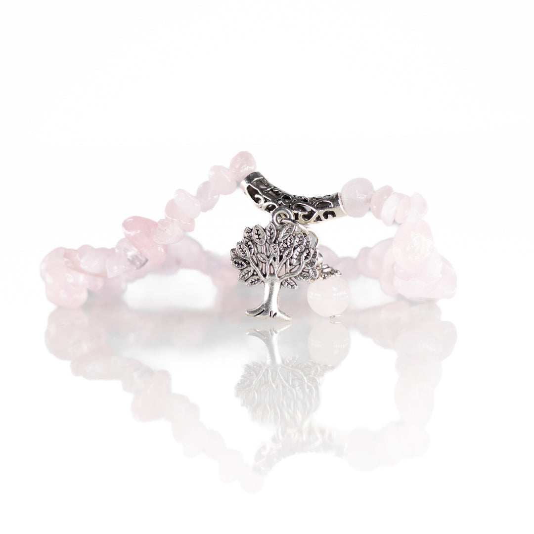 Pulsera de cuarzo rosa natural con chips (sin metal, 5-8 mm)