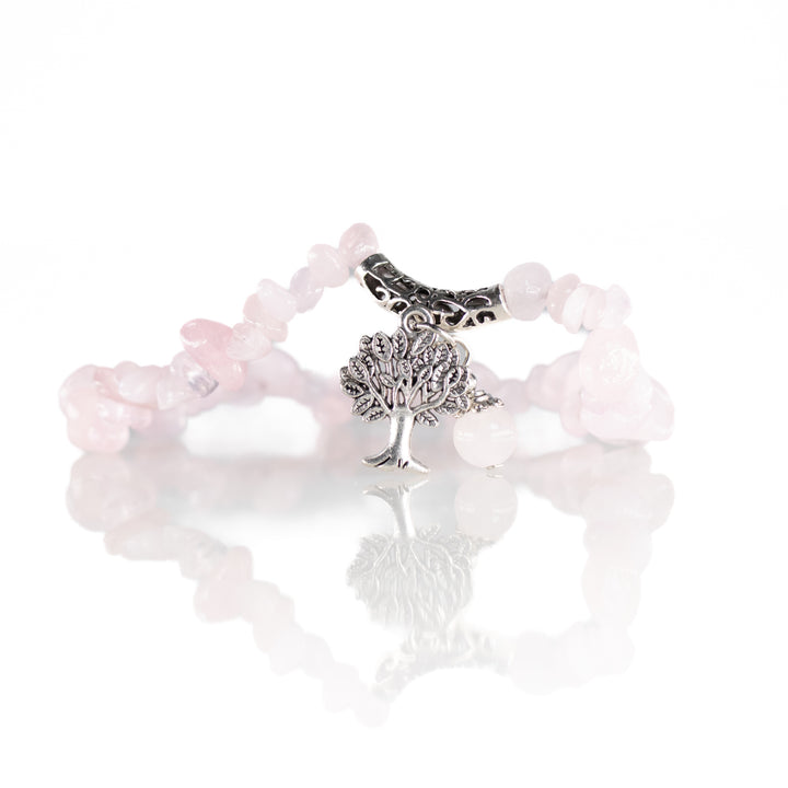 Pulsera de cuarzo rosa natural con chips (sin metal, 5-8 mm)