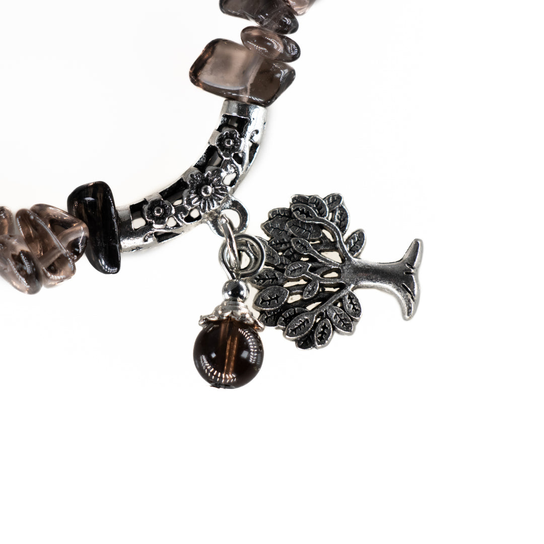 Bracelet en quartz fumé naturel – Sans métal, 5-8 mm